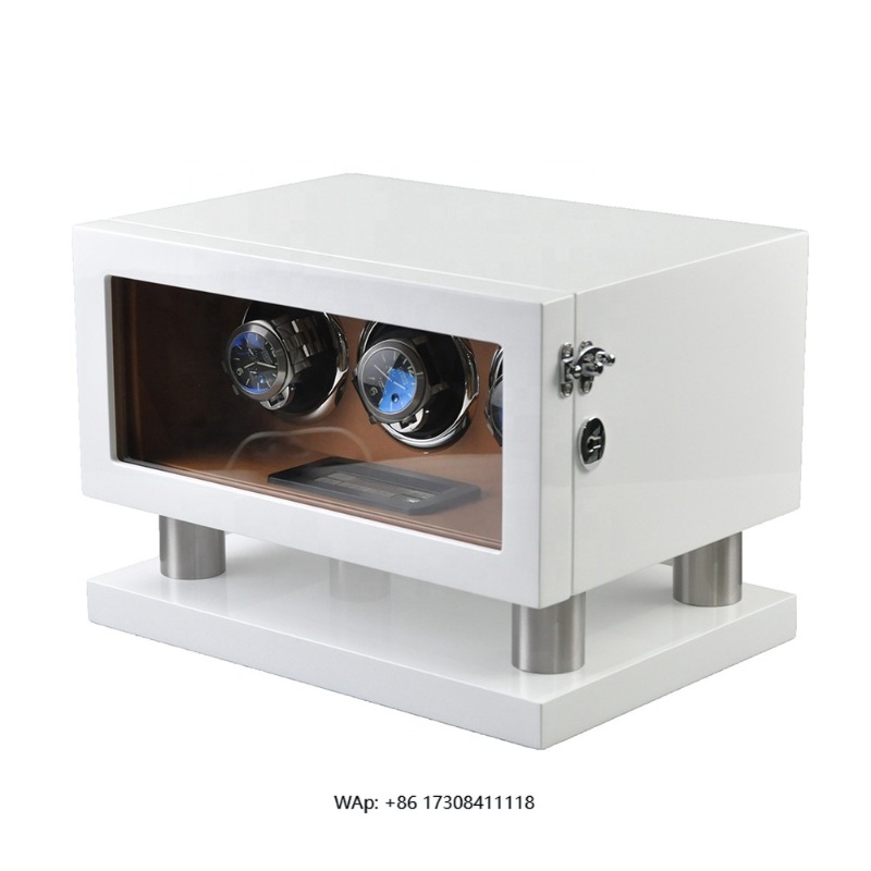 Luxury Watch Winder Box - White Brown Leather Controller Gyro Orbit
