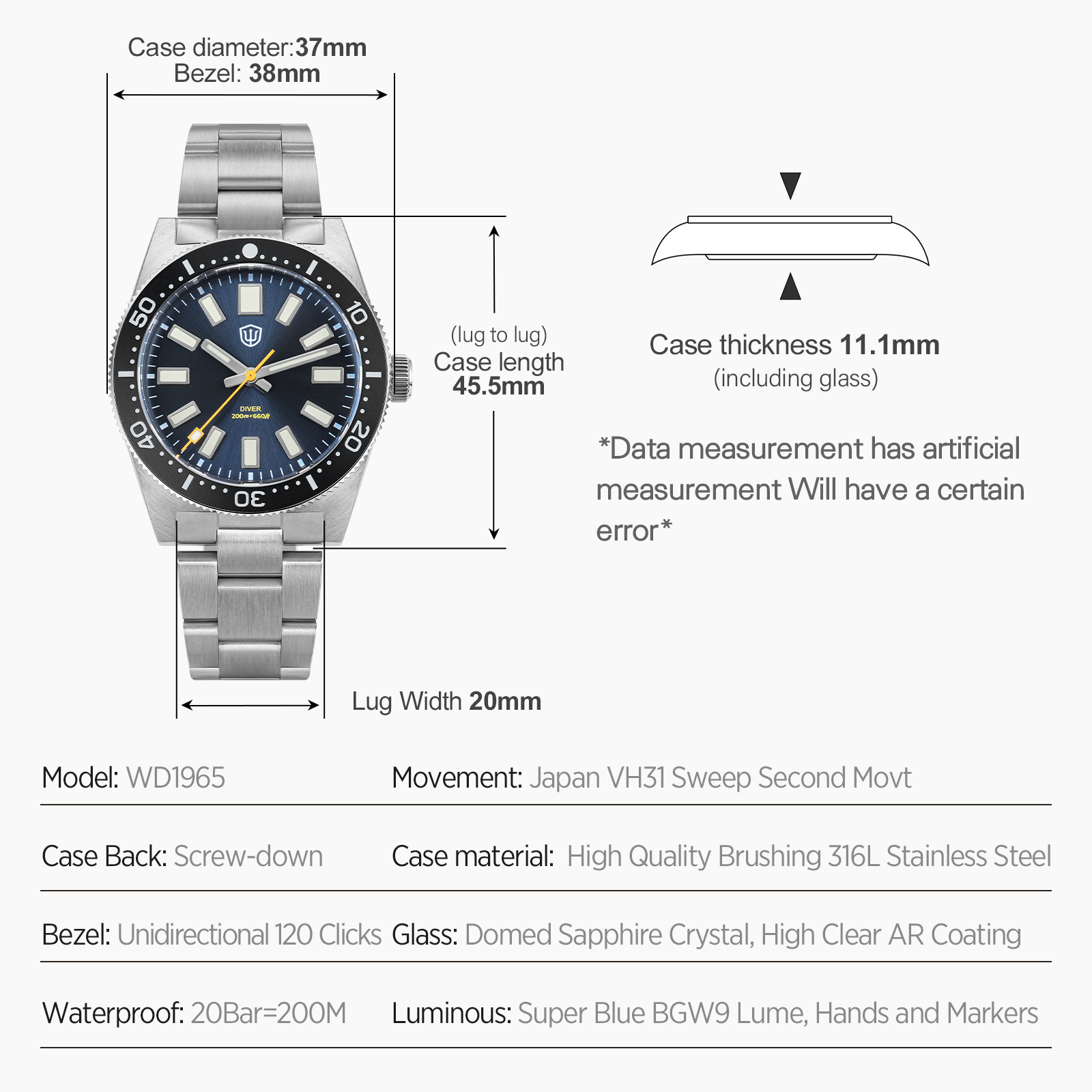 Watchdives 37Mm WD1965 V2 Man  - Luxury Watch And Bracelet recension och pris