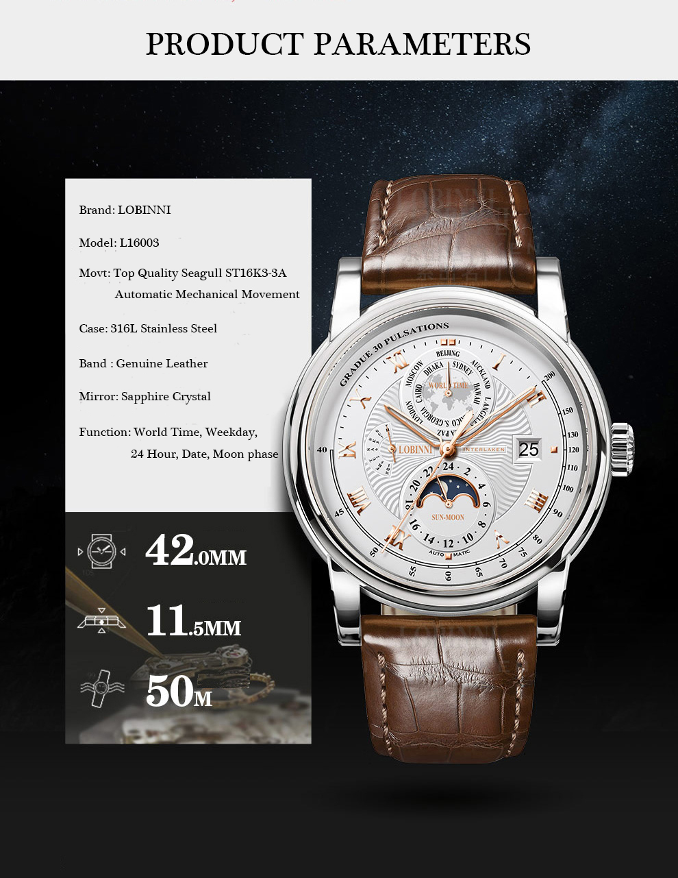 LOBINNI Men Watch Luxury Brand - Luxury Watch Brands In World recension och pris
