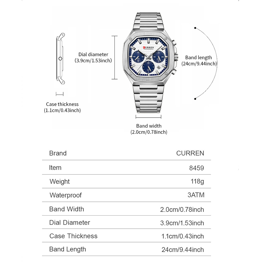 CURREN Luxury Square Chrono Wa - Luxury Watch And Bracelet recension och pris